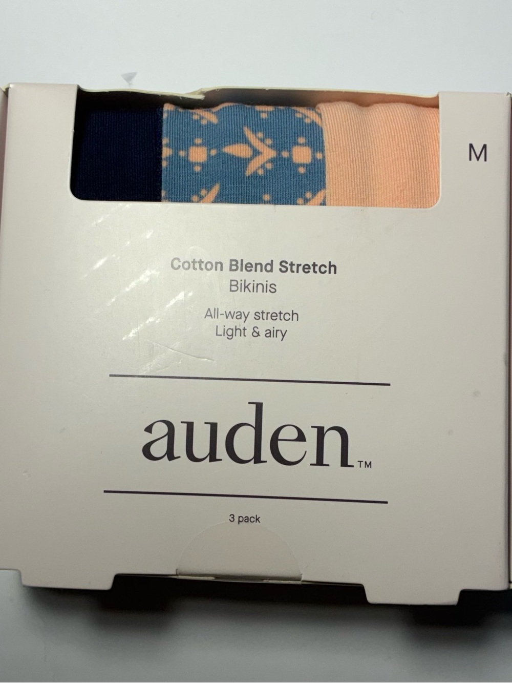 NWT Auden Cotton Blend Stretch Bikini Underwear 3-Pack Size M (8-10) Navy Blue P
